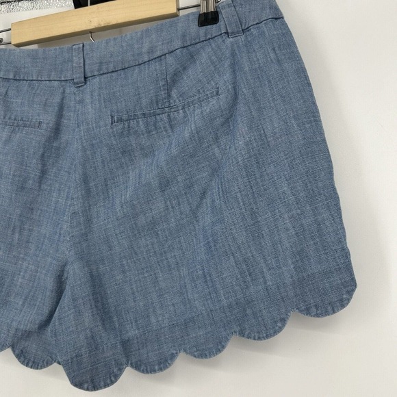 J Crew Blue Chambray Shorts Scallop Trim Slash Pockets 4" Inseam Size 14 - Picture 6 of 9